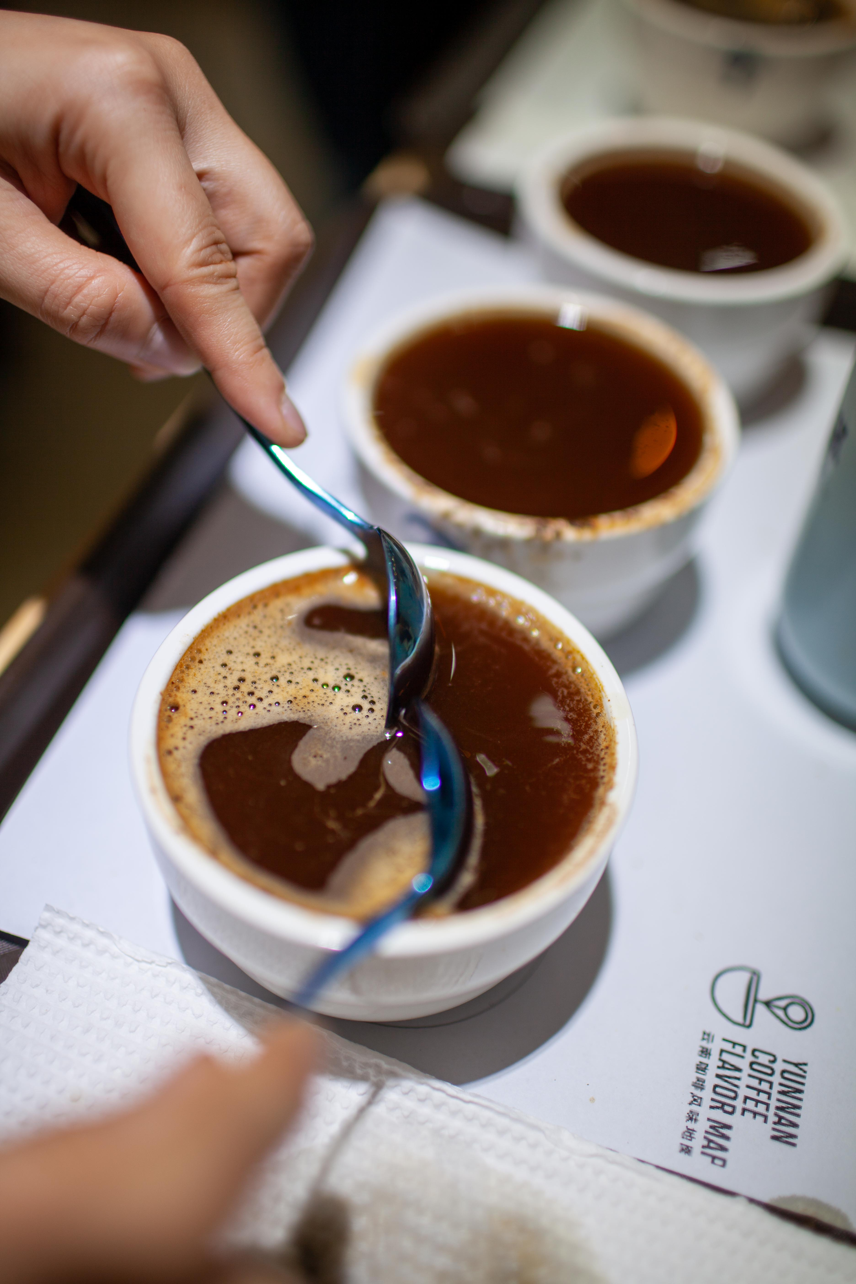 Certified cupper evaluating a coffee sample